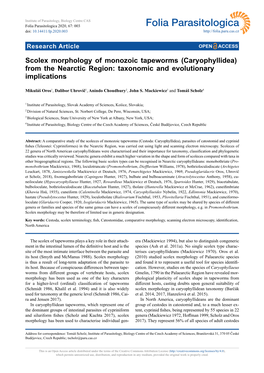 Scolex Morphology of Monozoic Tapeworms (Caryophyllidea) from the Nearctic Region: Taxonomic and Evolutionary Implications