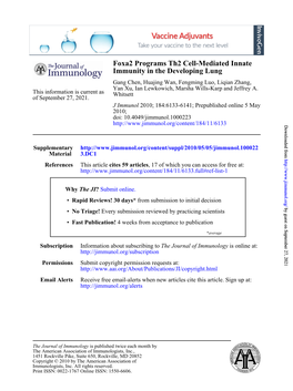 Immunity in the Developing Lung Foxa2 Programs Th2 Cell-Mediated