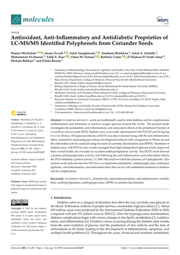 Antioxidant, Anti-Inflammatory and Antidiabetic Proprieties of LC-MS