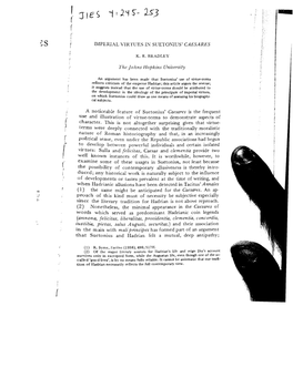 IMPERIAL VIRTUES in SUETONIUS' CAESARES the Johns Hopkins University (Annona, Felicitas, Liberalitas, Providentia, Clementia, Co