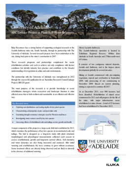 University of Adelaide ARC Linkage Project in Plant-Soil-Water Relations