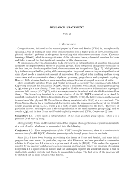 RESEARCH STATEMENT 1. Motivation Categorification, Initiated