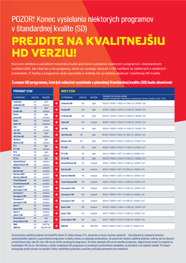 REJDITE NA KVALITNEJŠIU HD VERZIU! Koncom Októbra a Začiatkom Novembra Bude Ukončené Vysielanie Niektorých Programov V Štandardnom Rozlíšení (SD)