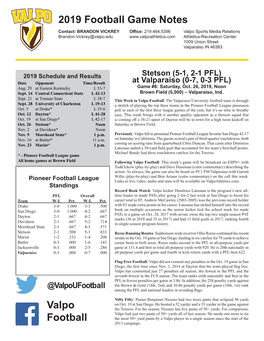 2019 Football Game Notes Valpo Football