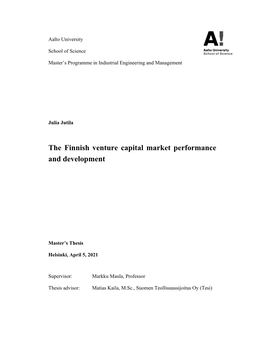 The Finnish Venture Capital Market Performance and Development