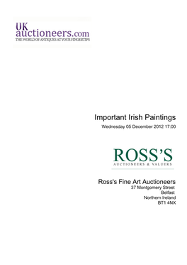 Important Irish Paintings Wednesday 05 December 2012 17:00