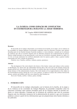 La Familia Como Espacio De Conflictos En Extremadura Durante La Edad Moderna