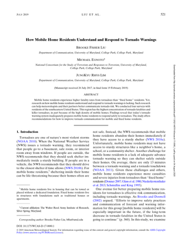 How Mobile Home Residents Understand and Respond to Tornado Warnings