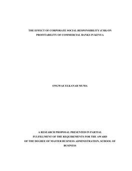 The Effect of Corporate Social Responsibility (Csr) on Profitability of Commercial Banks in Kenya