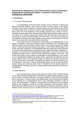 Reviewing the Effectiveness of the Oxford Tutorial System in Teaching an Undergraduate Qualifying Law Degree: a Discussion of Preliminary Findings from a Pilot Study