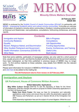 Contents Immigration and Asylum