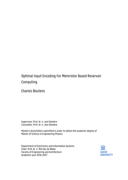 Charles Boutens Computing Optimal Input Encoding for Memristor Based Reservoir
