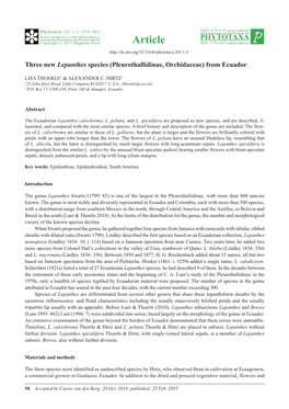 Three New Lepanthes Species (Pleurothallidinae, Orchidaceae) from Ecuador