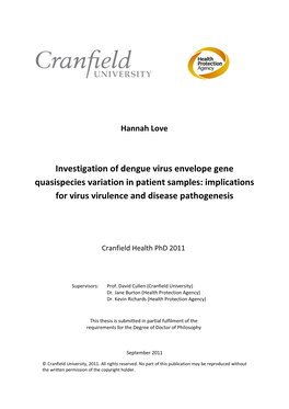 Investigation of Dengue Virus Envelope Gene Quasispecies Variation in Patient Samples: Implications for Virus Virulence and Disease Pathogenesis