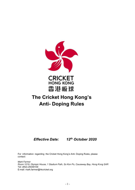 The Cricket Hong Kong's Anti- Doping Rules
