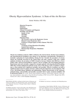 Obesity Hypoventilation Syndrome: a State-Of-The-Art Review