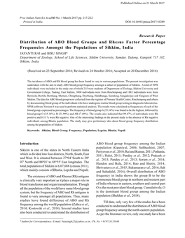 Distribution of ABO Blood Groups and Rhesus Factor Percentage