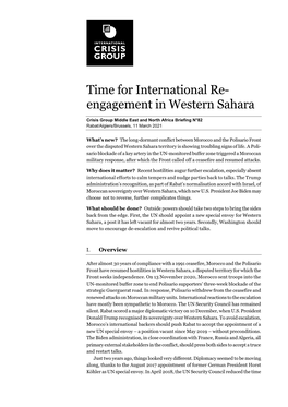 Time for International Re-Engagement in Western Sahara Crisis Group Middle East and North Africa Briefing N°82, 11 March 2021 Page 2