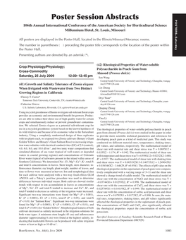 Poster Session Abstracts POSTERS–Saturday 106Th Annual International Conference of the American Society for Horticultural Science Millennium Hotel, St