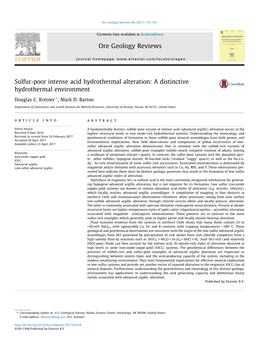 Sulfur-Poor Intense Acid Hydrothermal Alteration: a Distinctive Hydrothermal Environment ⇑ Douglas C