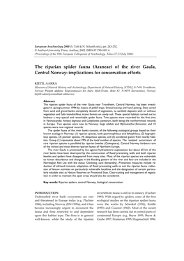 The Riparian Spider Fauna (Araneae) of the River Gaula, Central Norway: Implications for Conservation Efforts