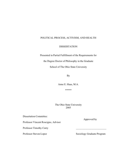 Political Process, Activism, and Health Dissertation