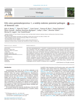 A Widely Endemic Potential Pathogen of Domestic Cats