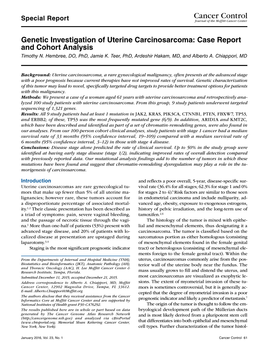 Genetic Investigation of Uterine Carcinosarcoma: Case Report and Cohort Analysis Timothy N