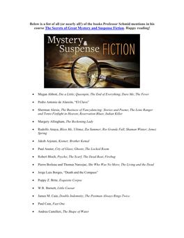 The Secrets of Great Mystery Reading List
