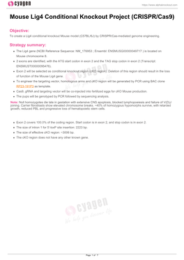 Mouse Lig4 Conditional Knockout Project (CRISPR/Cas9)