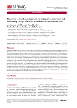 The Power of Metabarcoding: Can We Improve Bioassessment and Biodiversity Surveys of Stream Macroinvertebrate Communities?