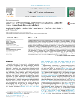 Occurrence of Francisella Spp. in Dermacentor Reticulatus and Ixodes