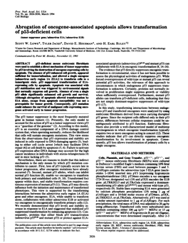 Of P53-Deficient Cells (Tumor Suppressor Gene/Adfovrs Ela/Adenovirus E1B) Scorr W