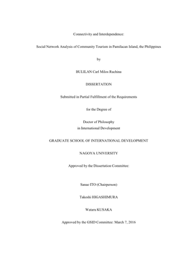 Social Network Analysis of Community Tourism in Pamilacan Island, the Philippines