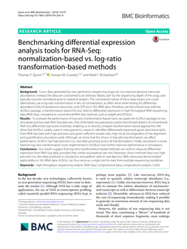 Benchmarking Differential Expression Analysis Tools for RNA-Seq: Normalization-Based Vs. Log-Ratio Transformation-Based Methods Thomas P