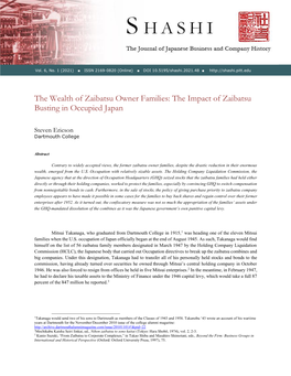 The Wealth of Zaibatsu Owner Families: the Impact of Zaibatsu Busting in Occupied Japan