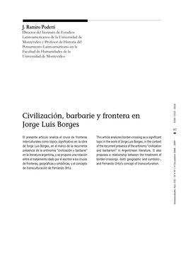 Civilización, Barbarie Y Frontera En Jorge Luis Borges ISSN: 1510 - 5024 87