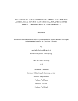 An Examination of Population History, Population Structure, and Biological Distance Among Regional Populations of the Kenyan Coast Using Genetic and Dental Data