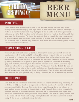 Beer Menu Porter