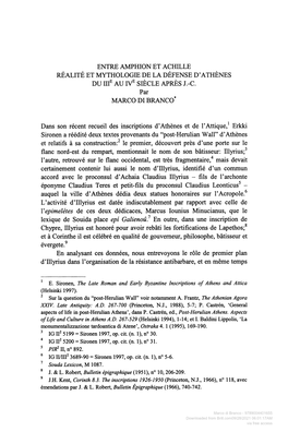 Entre Amphion Et Achille Realite Et Mythologie De La Defense D'athenes Du Iiie Au Ive Siecle Apres J.-C