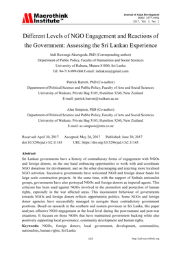 Different Levels of NGO Engagement and Reactions of the Government: Assessing the Sri Lankan Experience