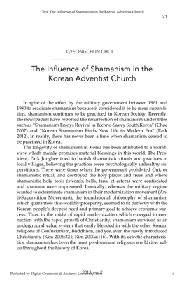 The Influence of Shamanism in the Korean Adventist Church 21