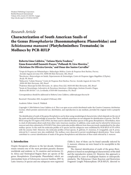 Characterization of South American Snails of the Genus Biomphalaria