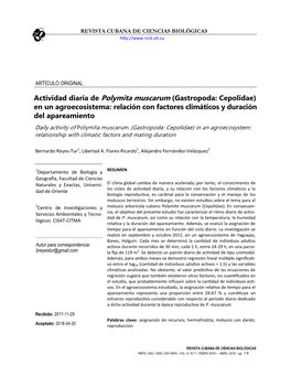 Actividad Diaria De Polymita Muscarum