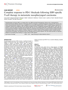 Complete Response to PD-1 Blockade Following EBV-Specific T-Cell Therapy in Metastatic Nasopharyngeal Carcinoma