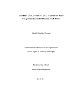 Use of Life Cycle Assessment (LCA) to Develop a Waste Management System for Makkah, Saudi Arabia