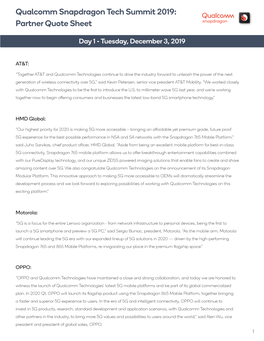 Qualcomm Snapdragon Tech Summit 2019: Partner Quote Sheet