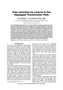 Prey Selection by Caracal in the Kgalagadi Transfrontier Park