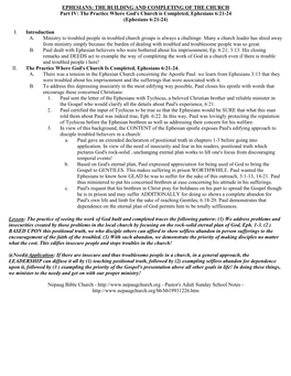 EPHESIANS: the BUILDING and COMPLETING of the CHURCH Part IV: the Practice Where God's Church Is Completed, Ephesians 6:21-24 (Ephesians 6:21-24)