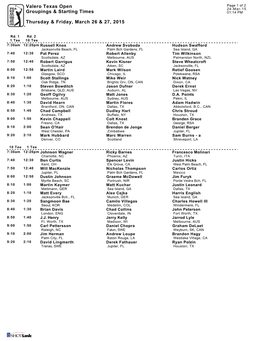 Valero Texas Open Groupings & Starting Times Thursday & Friday